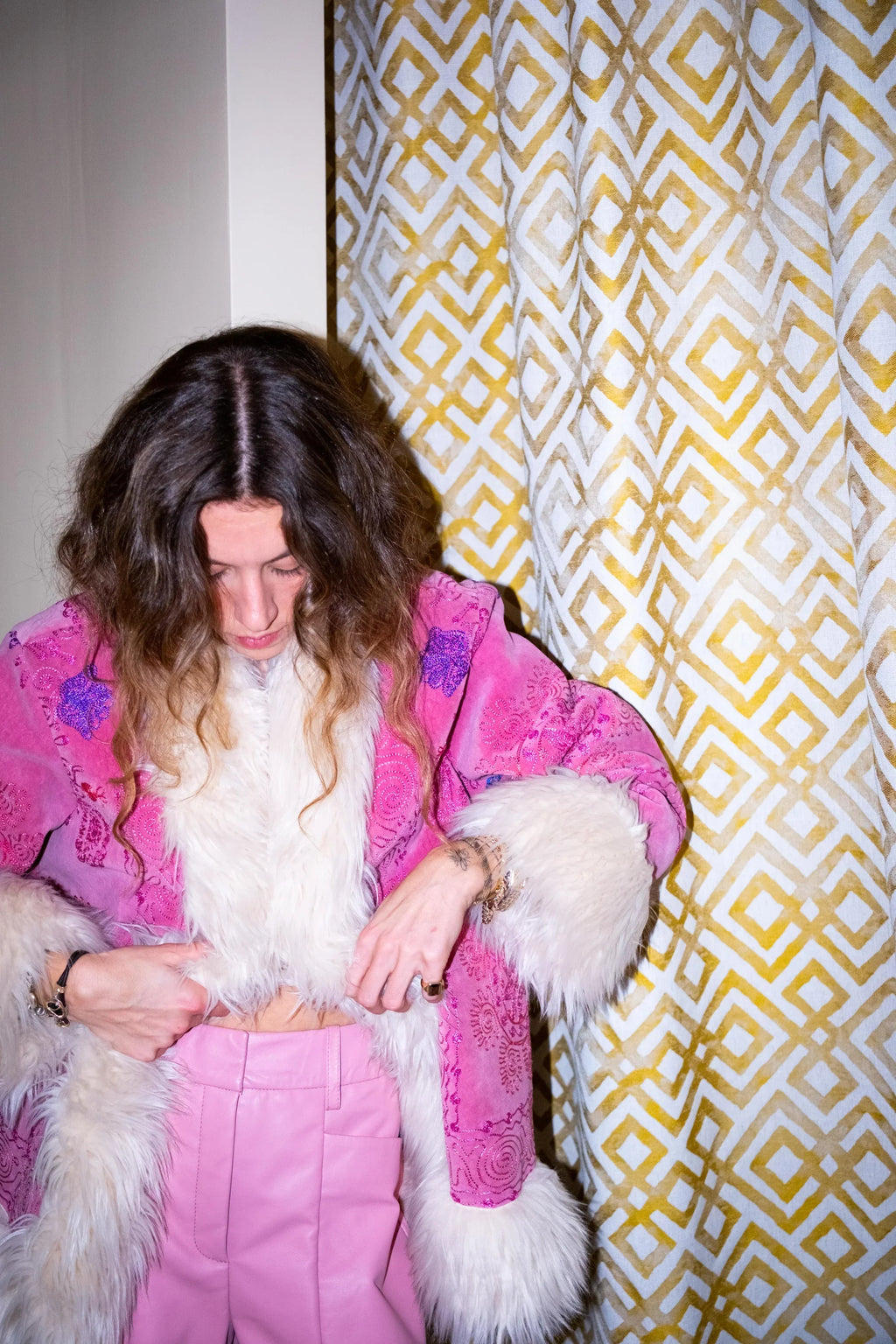 Alessi Floral Faux Fur Jacket