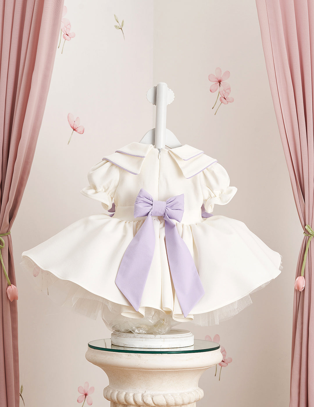 Lilac Detail Double Bow & Peter Pan Collar Embroidered Dress