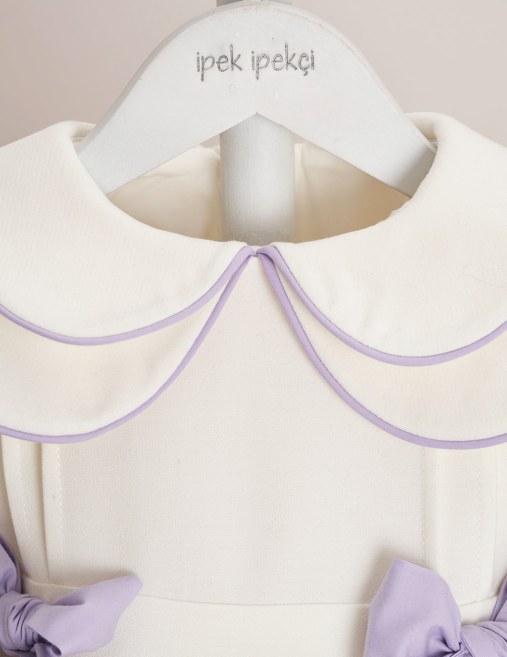 Lilac Detail Double Bow & Peter Pan Collar Embroidered Dress