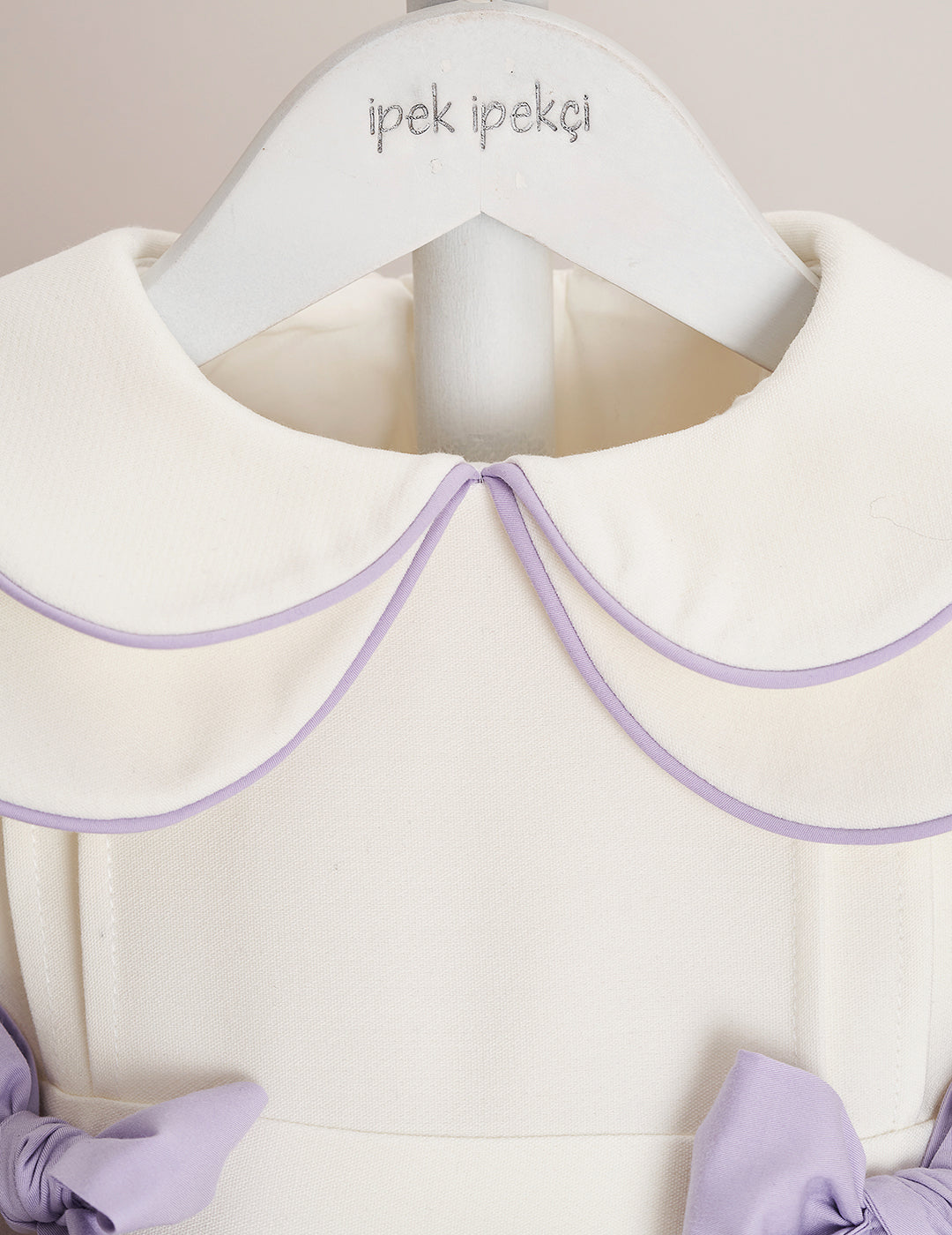 Lilac Detail Double Bow & Peter Pan Collar Embroidered Dress