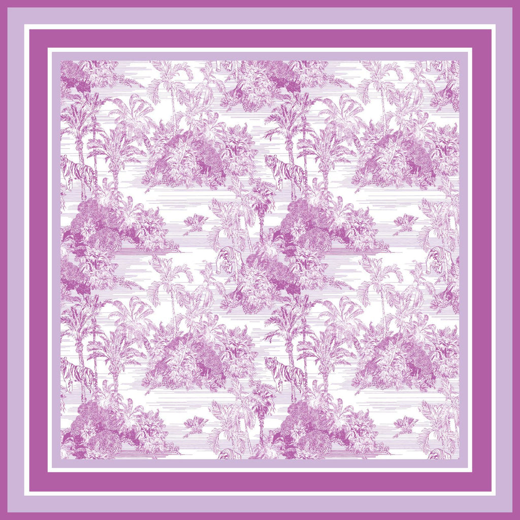 Toile de Jouy Lilac Silk Scarf Scarf - 140 X 140 Cm