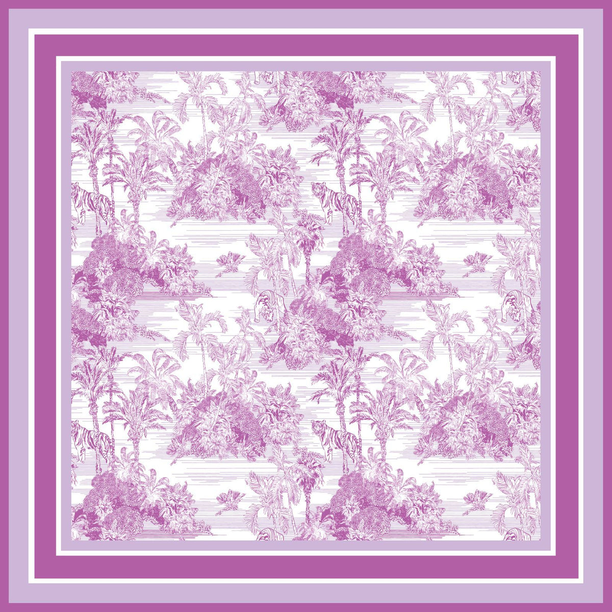 Toile de Jouy Lilac Silk Scarf Scarf - 140 X 140 Cm