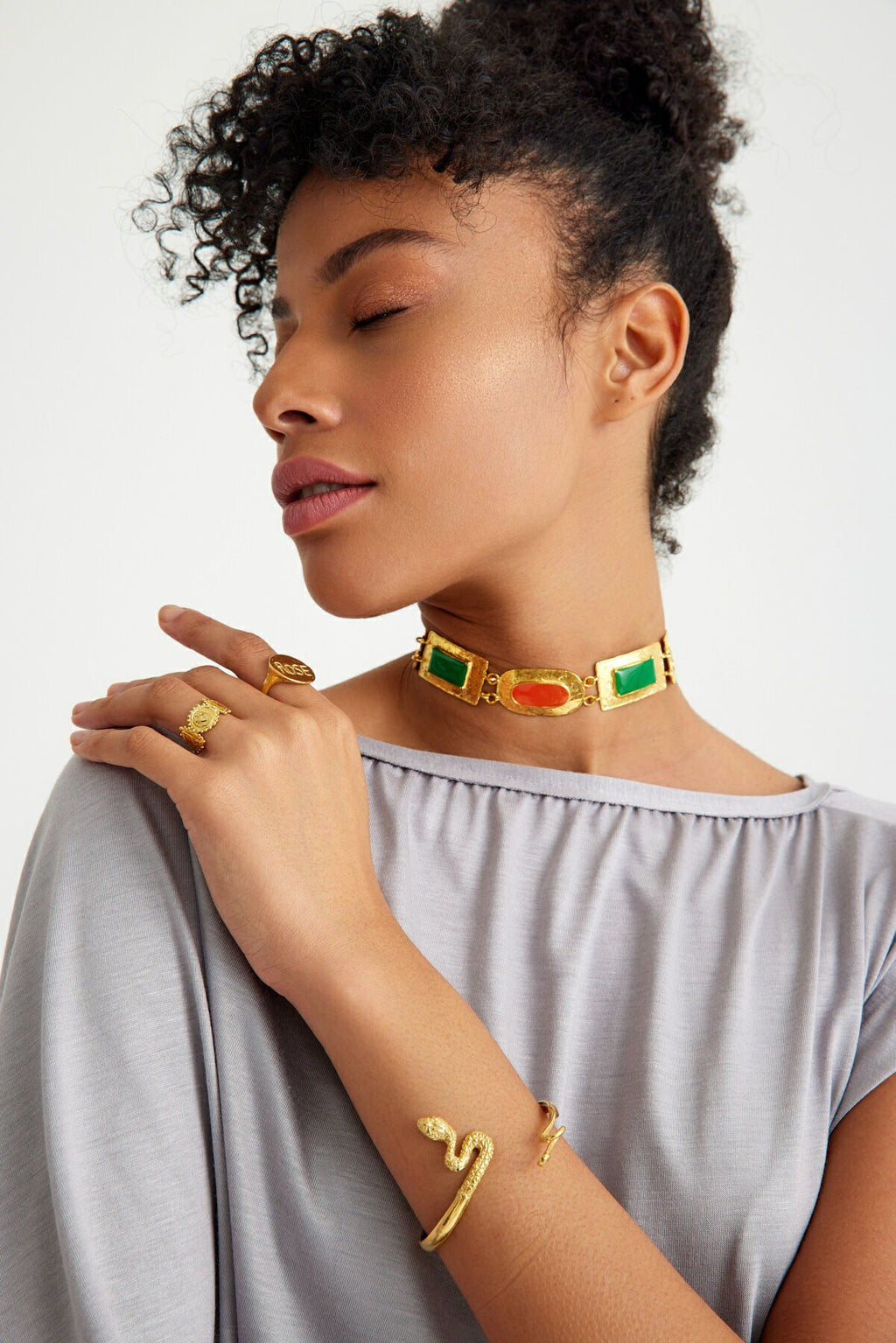 Nefertiti Choker Necklace, Navy ve Orange Enamel
