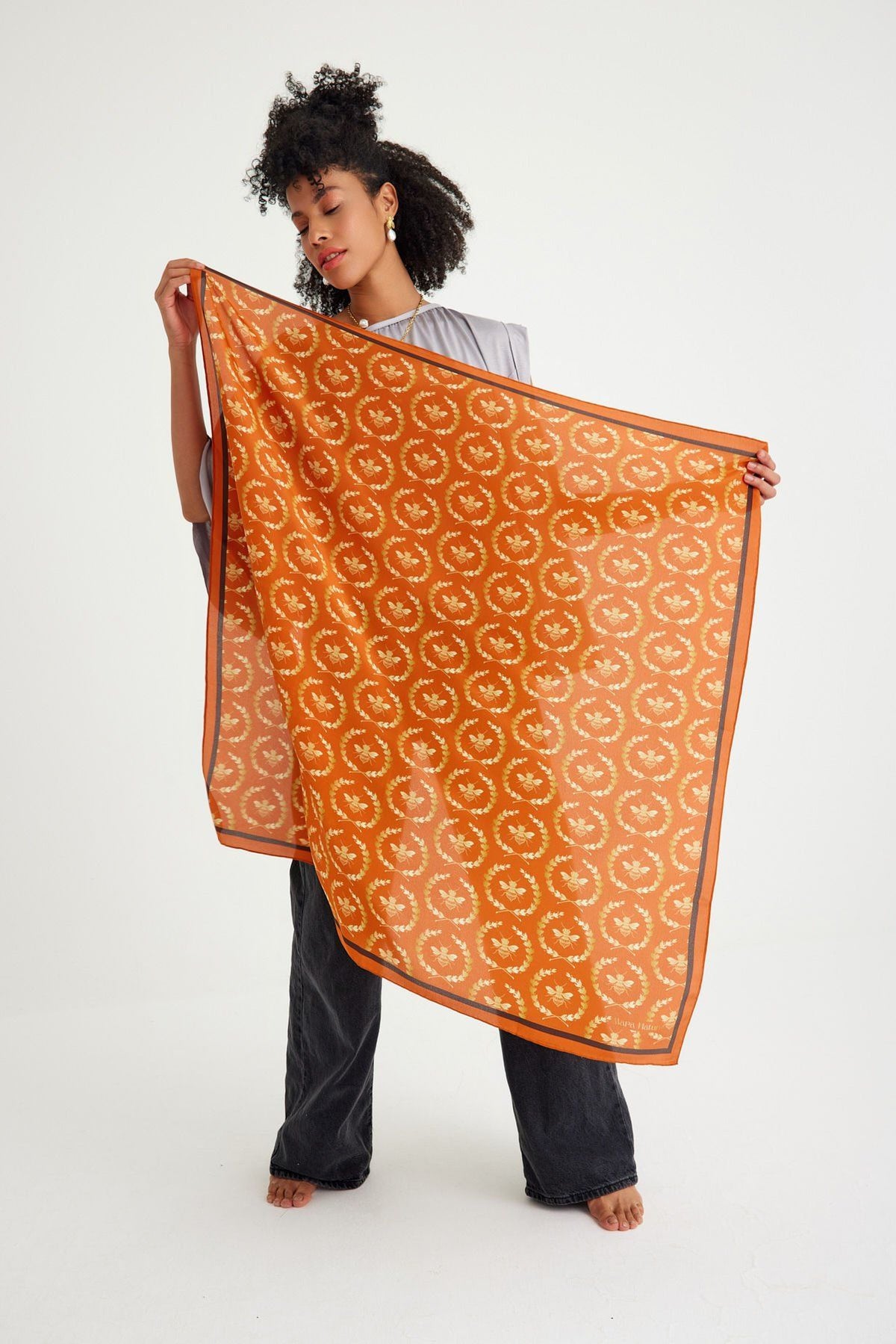 Mono Mara Orange Silk Scarf - 105 X 105 Cm