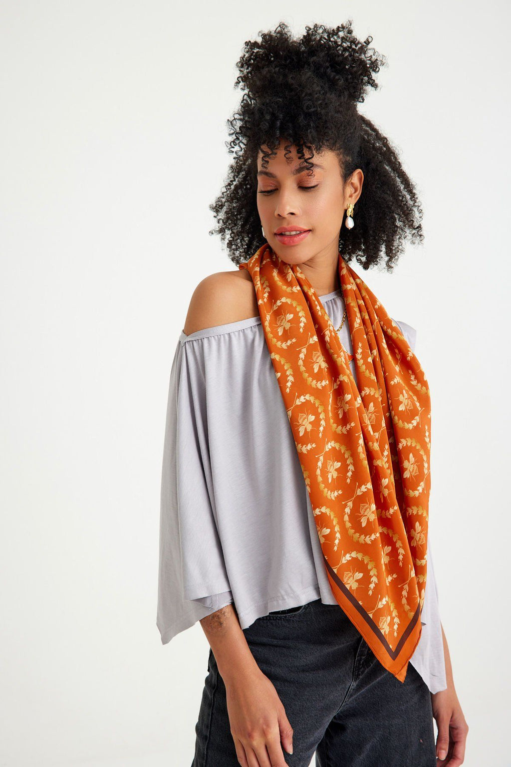 Mono Mara Orange Silk Scarf - 105 X 105 Cm