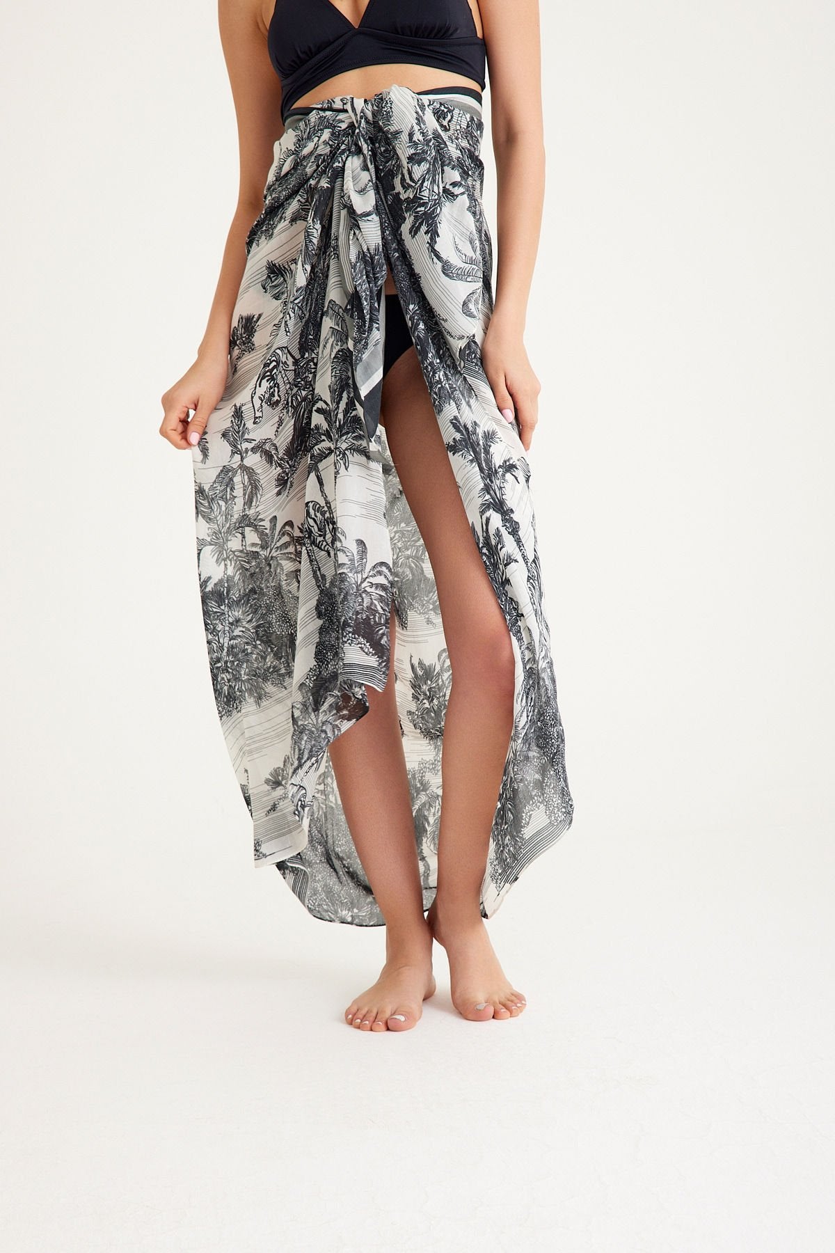 Toile de Jouy Fume Black Pareo - 160 X 140 Cm Silk Cotton