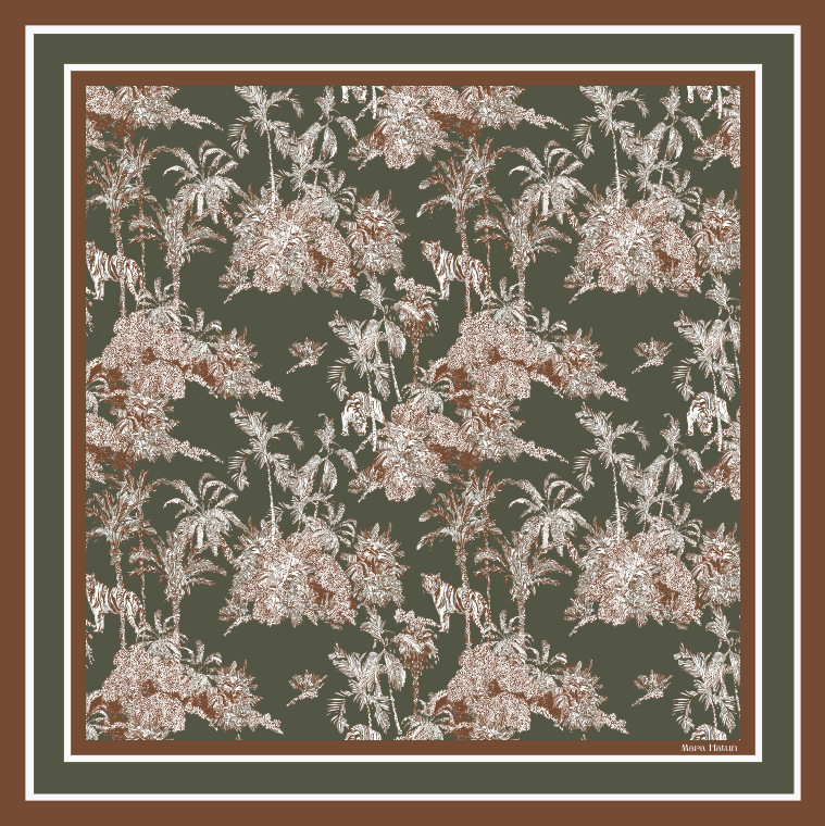 Toile de Jouy Olivo - 140 X 140 Cm Silk Scarf