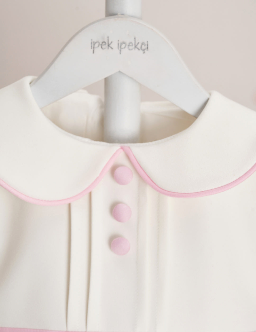 Pink Button Detail White Ribbed Dress