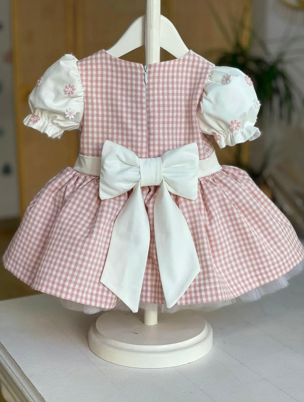Gingham Embroidery Detail Birthday Dress