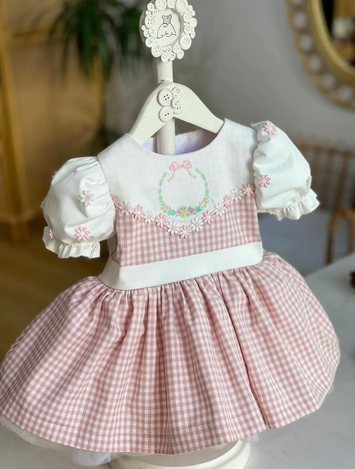 Gingham Embroidery Detail Birthday Dress