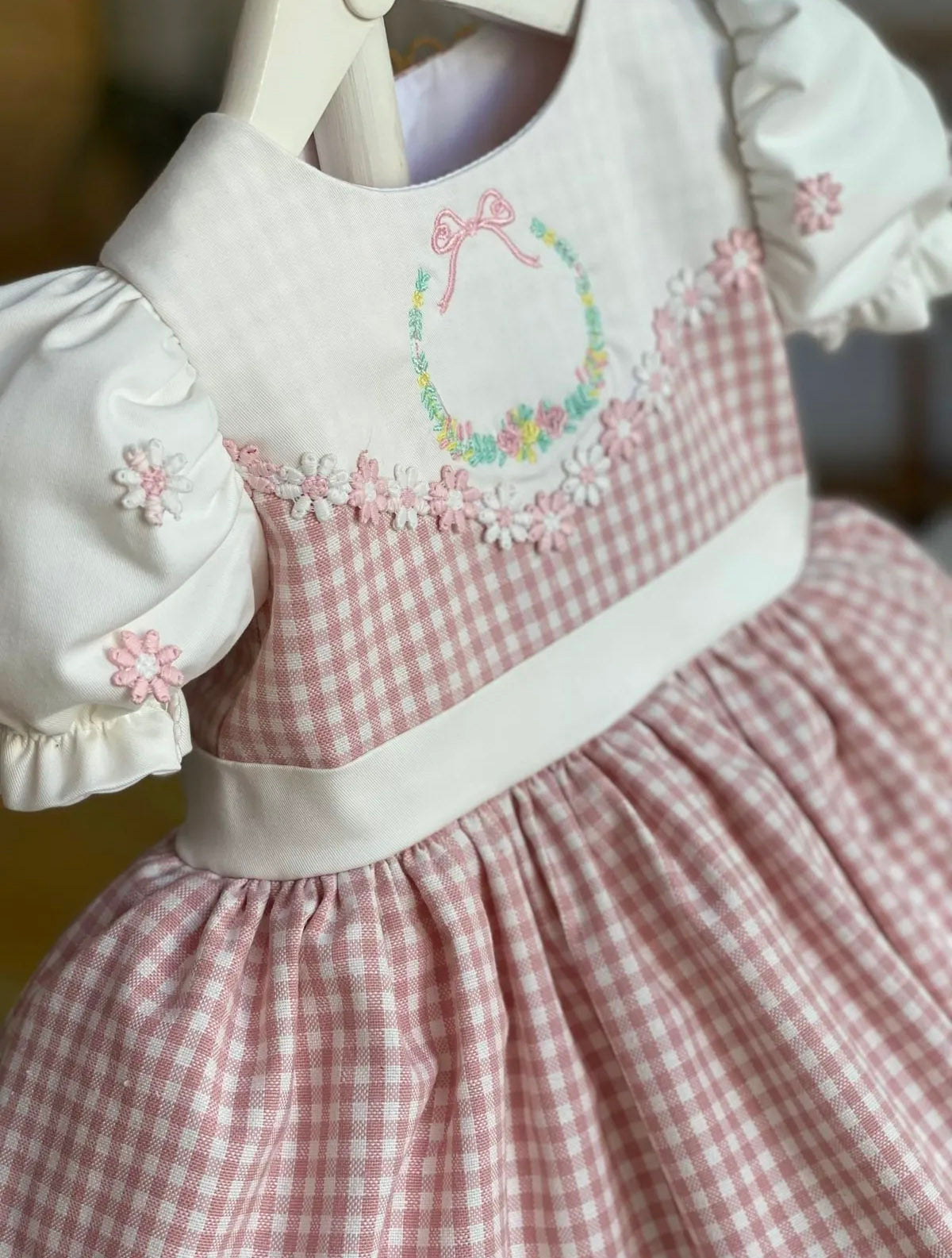 Gingham Embroidery Detail Birthday Dress