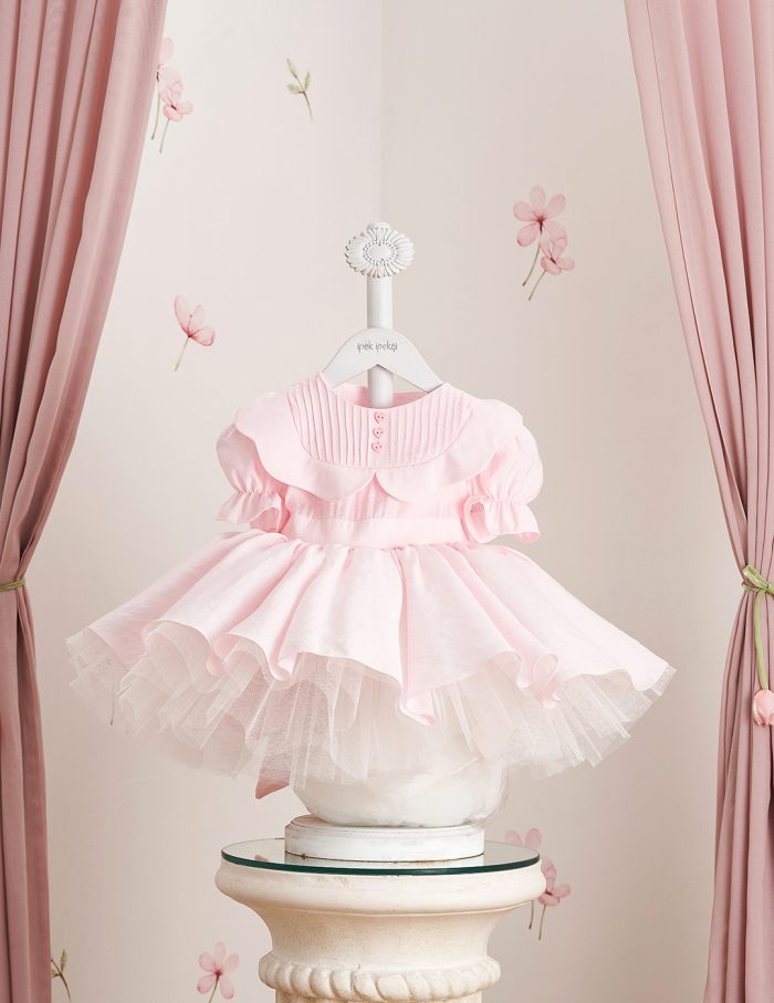 Yoke Heart Button Detail Pink Dress