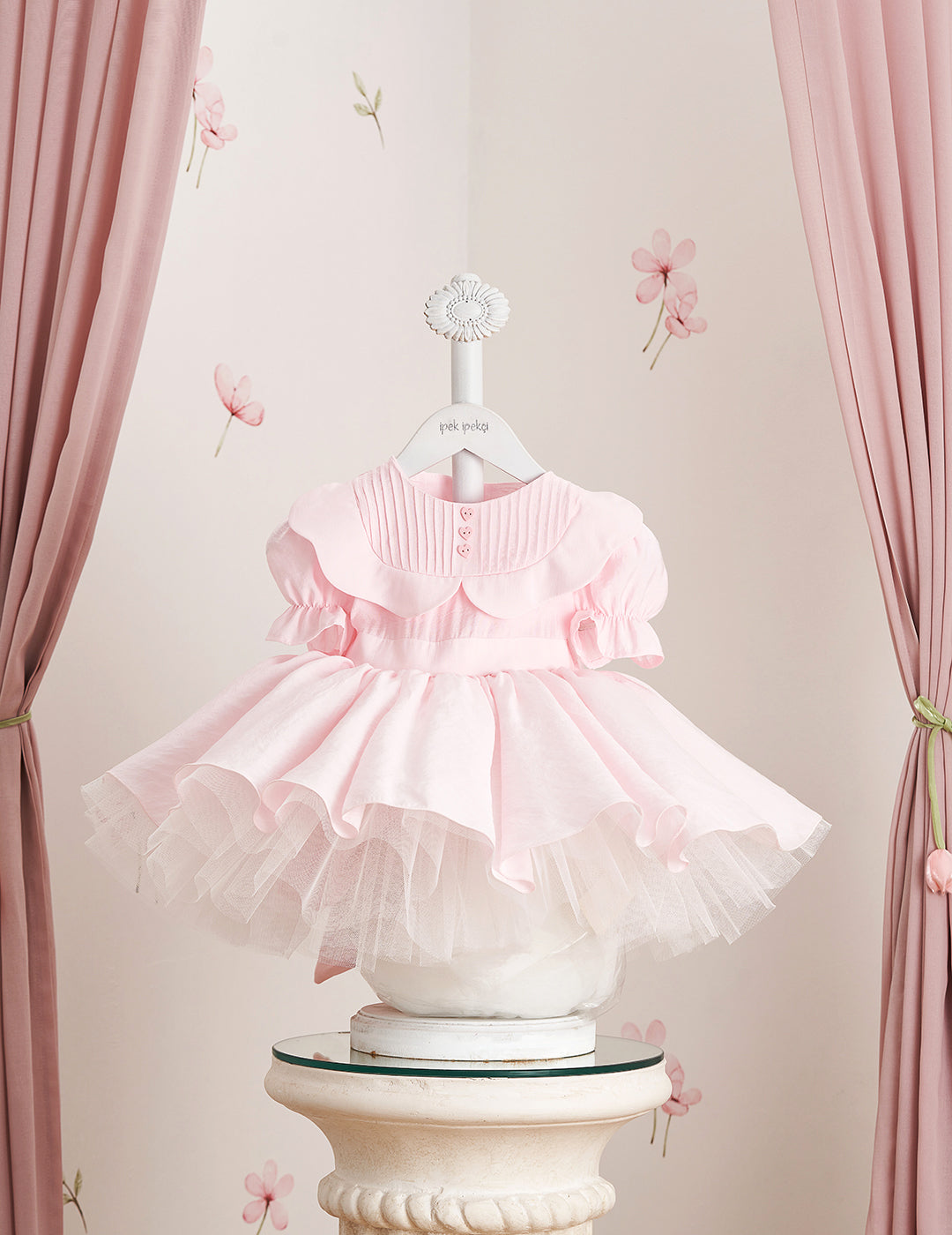 Yoke Heart Button Detail Pink Dress