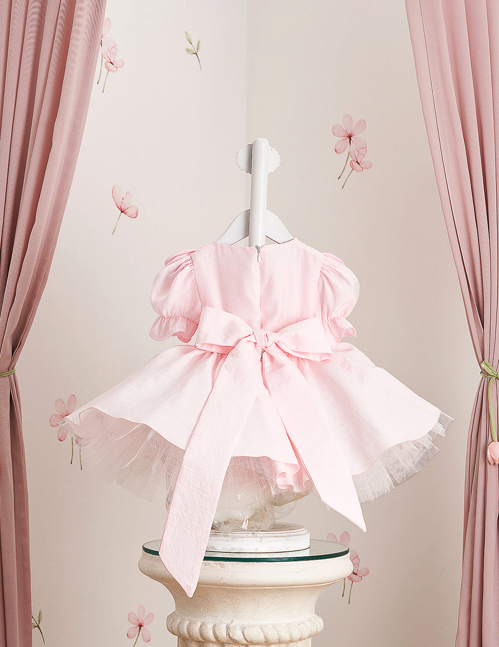 Yoke Heart Button Detail Pink Dress