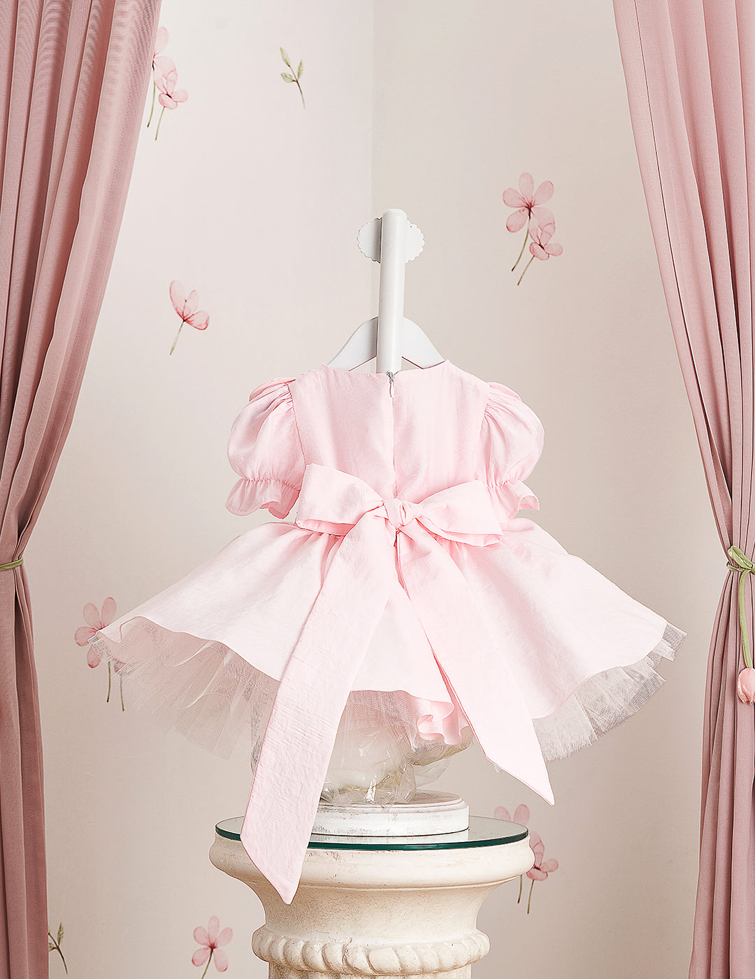 Yoke Heart Button Detail Pink Dress