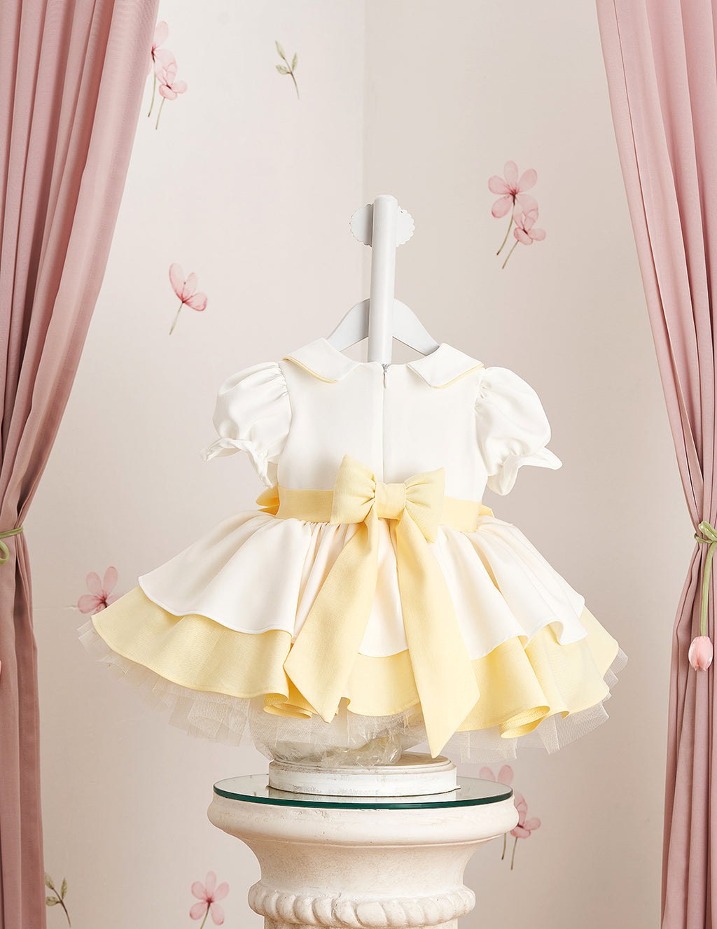 Yellow Detail Double Skirt Embroidered Dress