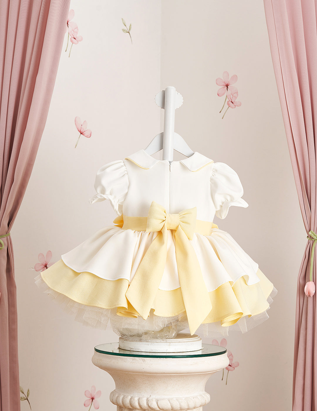 Yellow Detail Double Skirt Embroidered Dress
