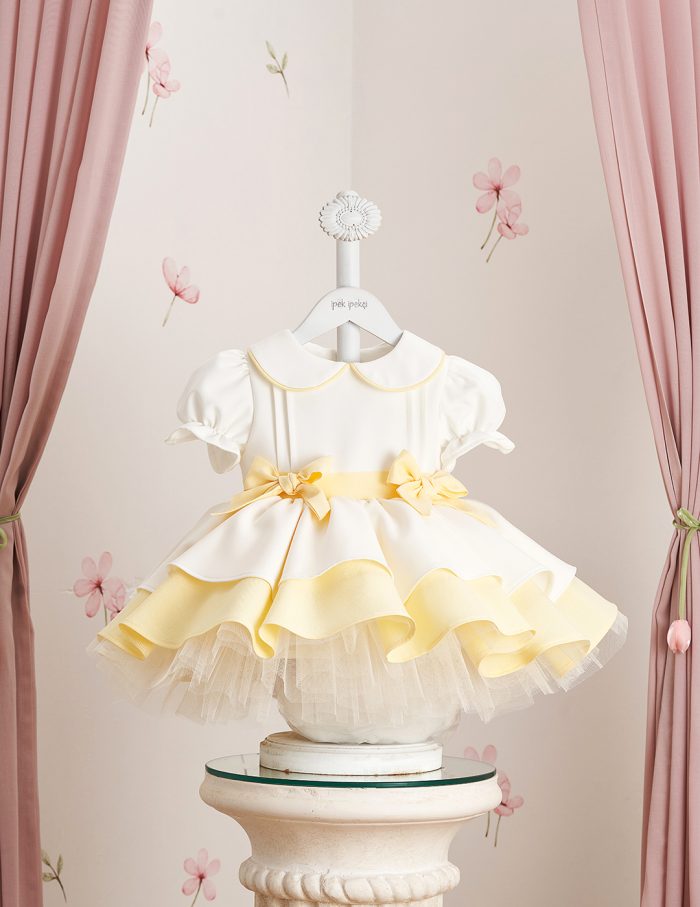 Yellow Detail Double Skirt Embroidered Dress