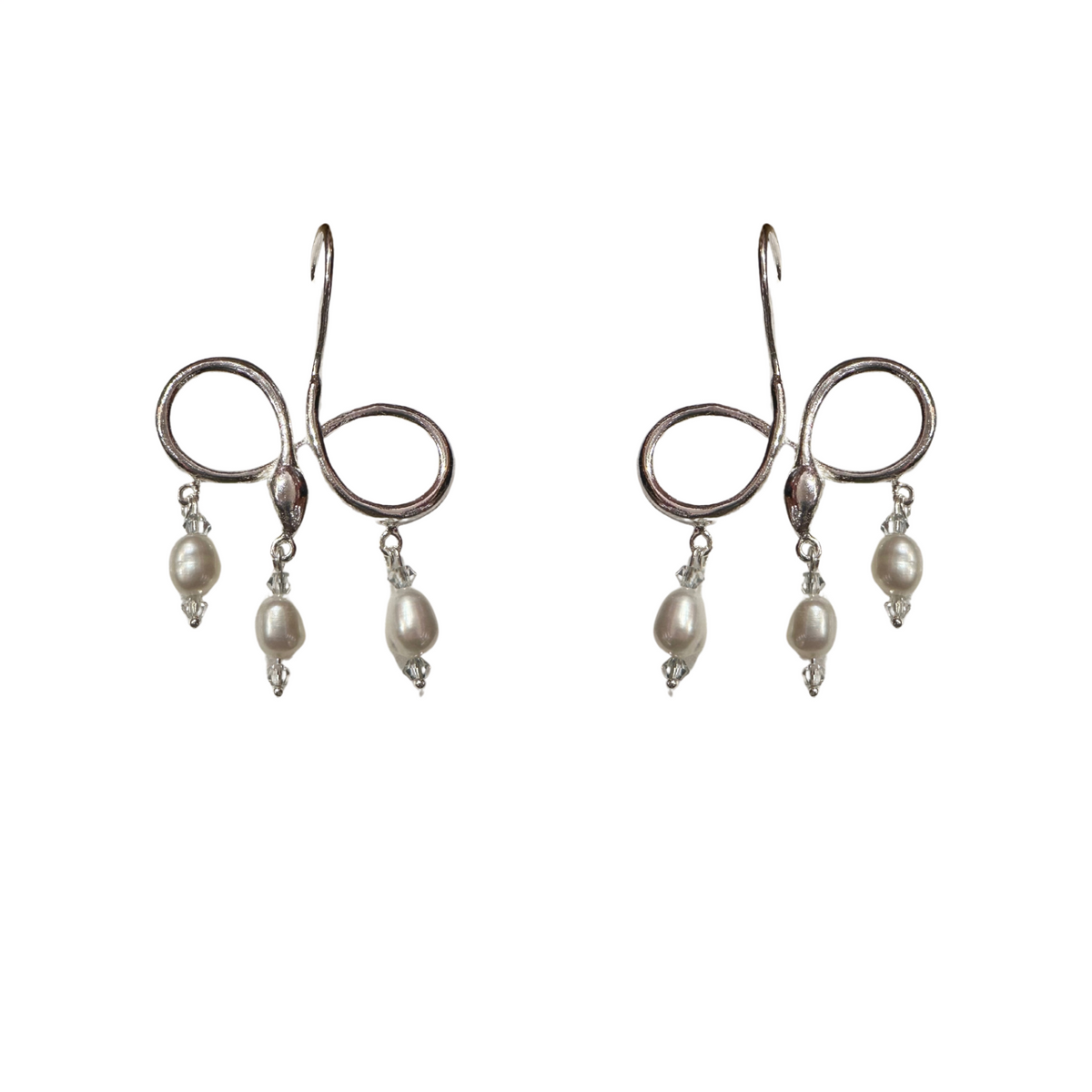 Serpent Eternity Silver Earrings, Incili