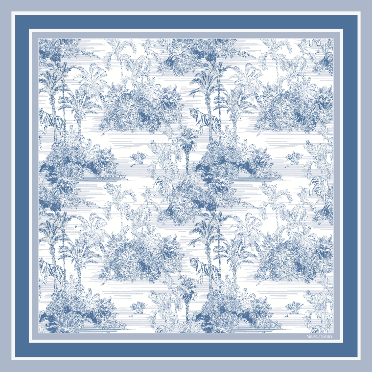 Toile de Jouy Azure - 140 X 140 Cm Silk Scarf