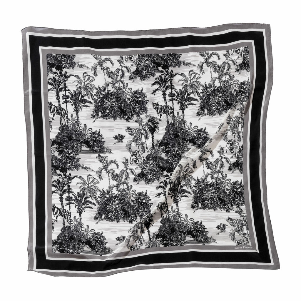 Toile de Jouy Fume Blanc Silk Scarf - 140 X 140 Cm