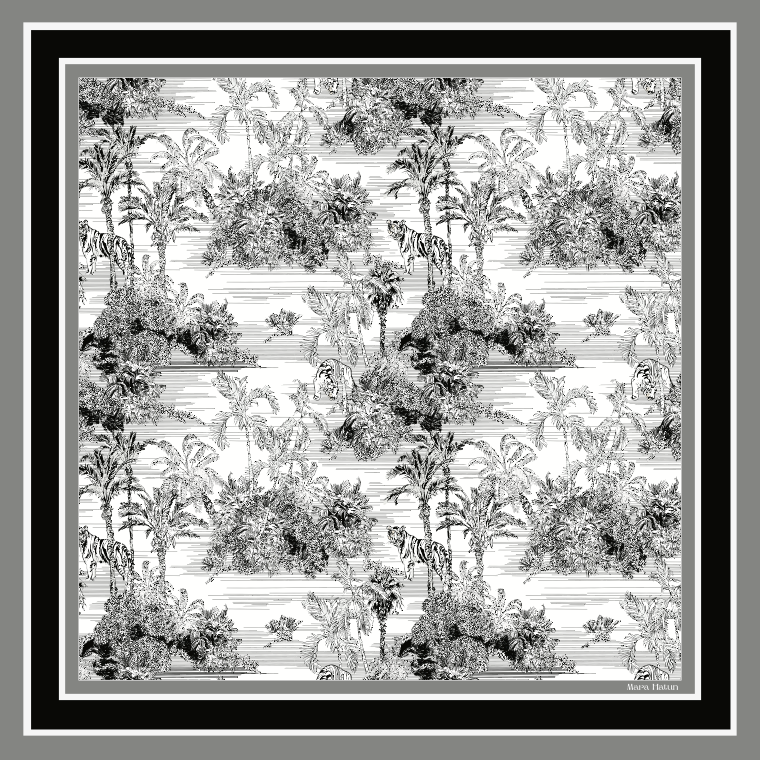 Toile de Jouy Fume Blanc Silk Scarf - 140 X 140 Cm
