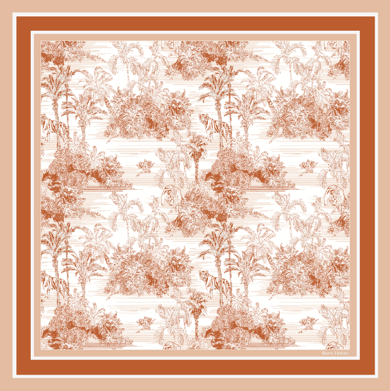 Toile de Jouy Orange Bloom - 140 X 140 Cm Silk Scarf