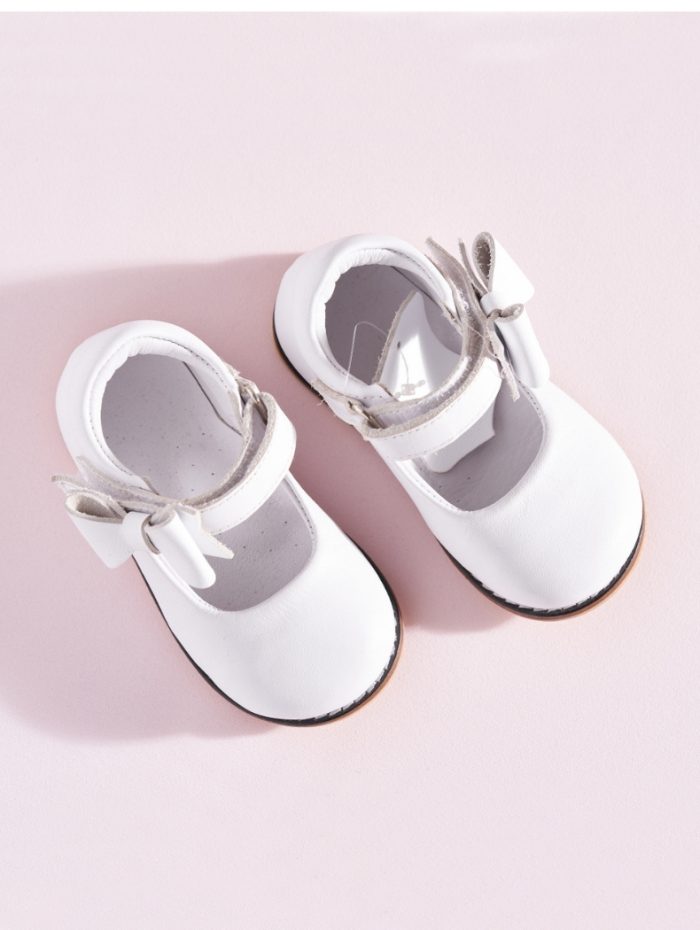 Side Bow White Leather Shoes