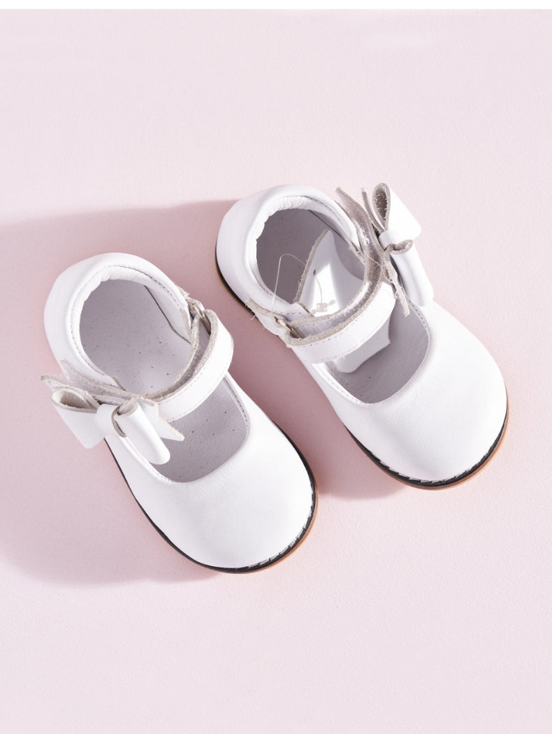 Side Bow White Leather Shoes