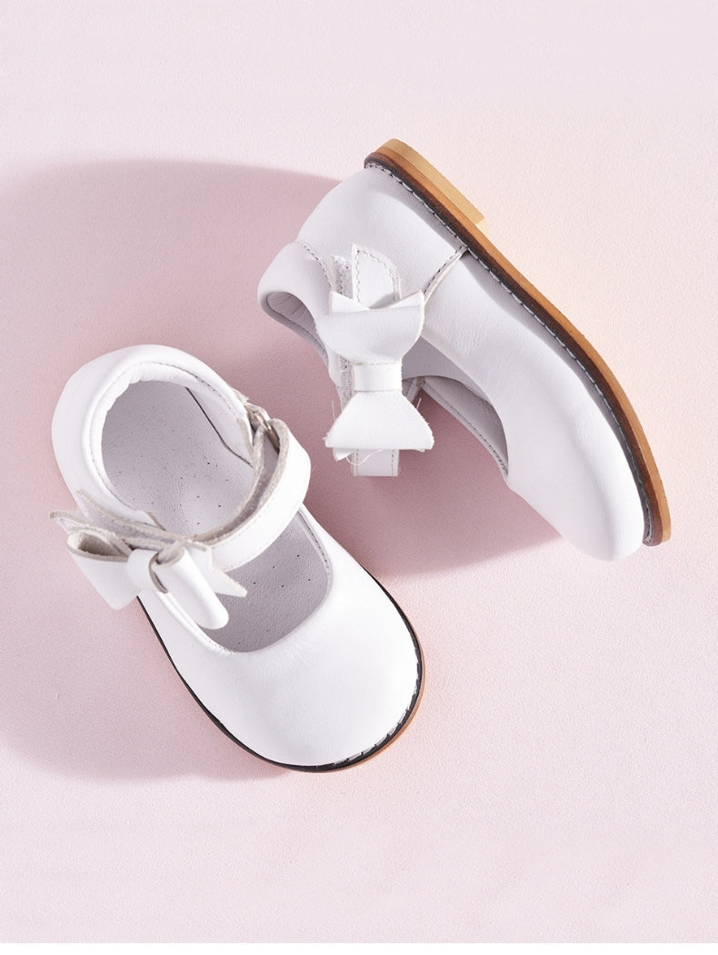 Side Bow White Leather Shoes