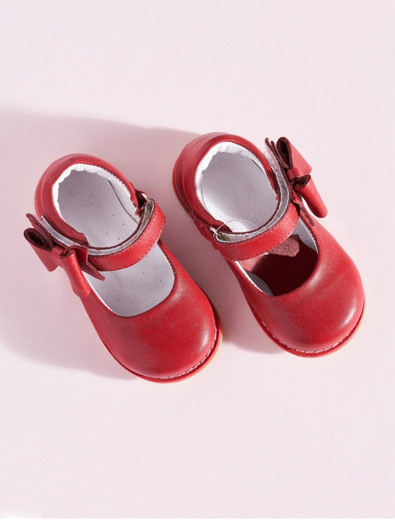 Side Bow Red Leather Shoes