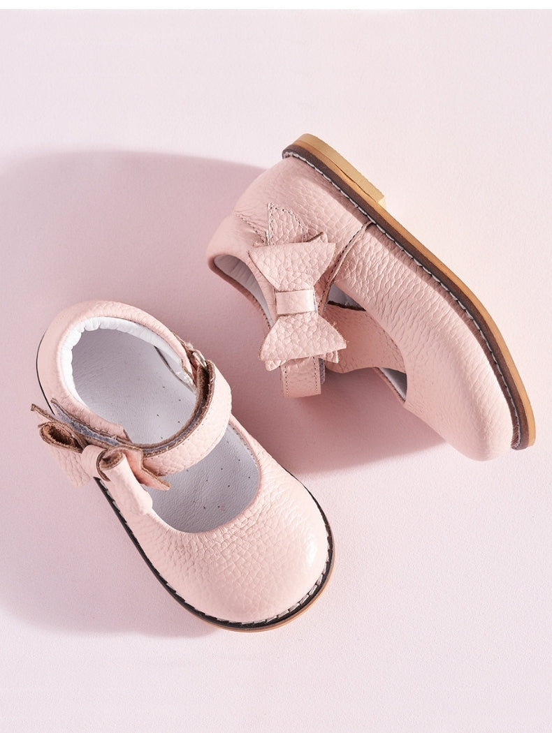 Side Bow Pink Leather Shoes