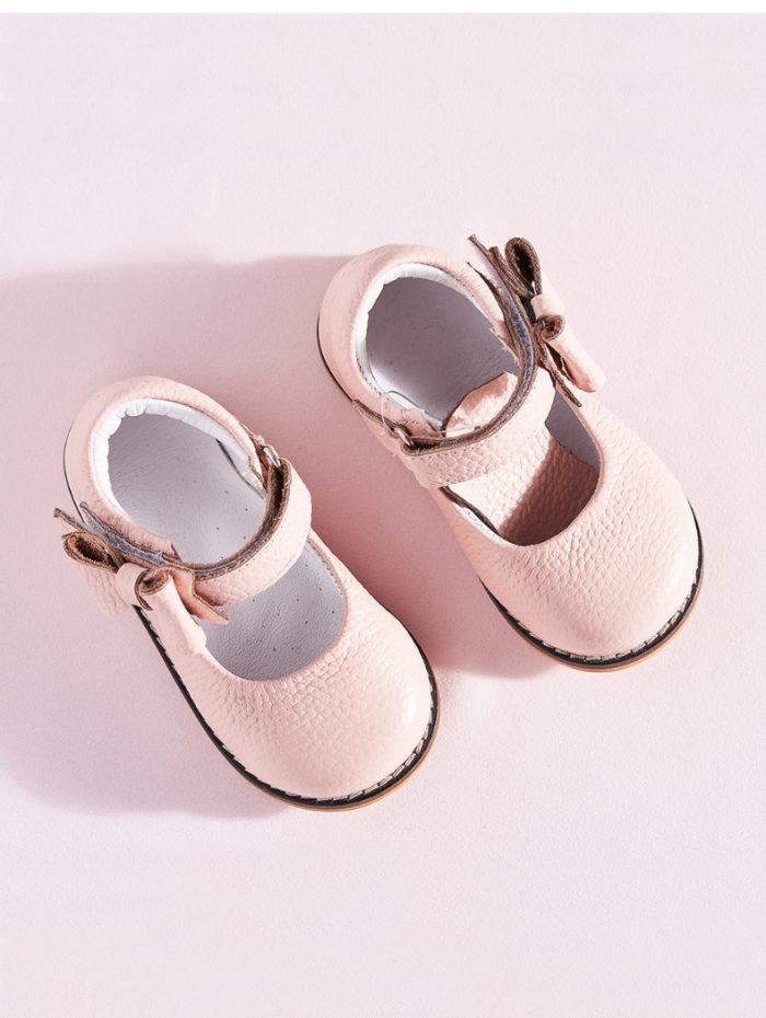 Side Bow Pink Leather Shoes