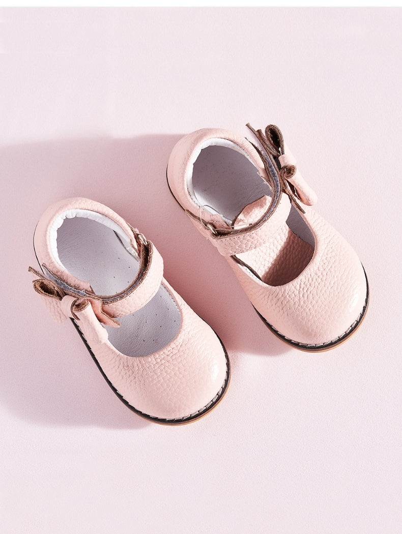 Side Bow Pink Leather Shoes