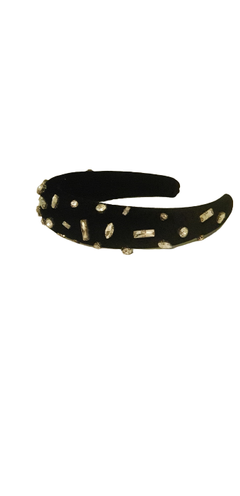 عصابة رأس مصممة من المخمل الأسود الكريستالي