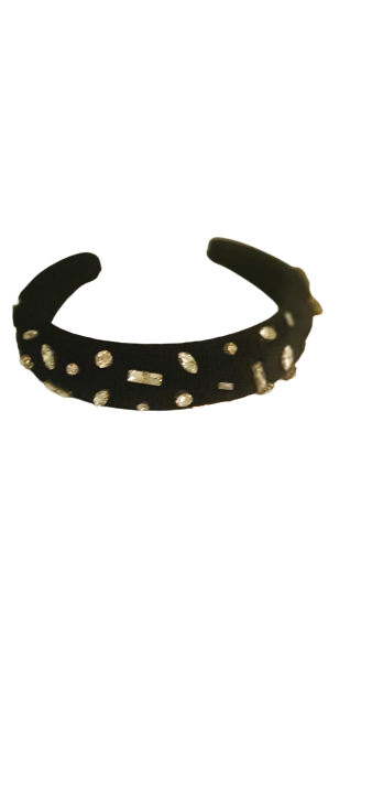 Designer Headband Black Velvet Crystal