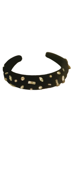Designer Headband Black Velvet Crystal