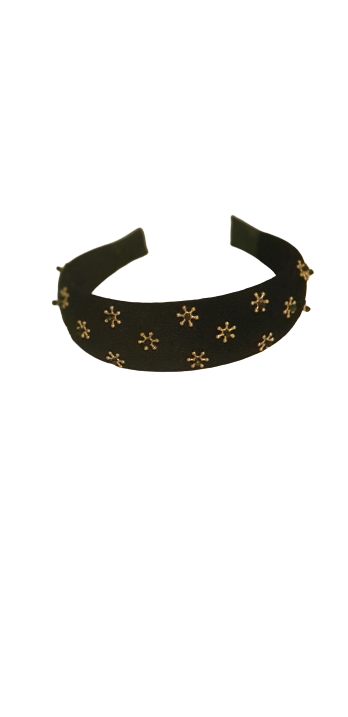Designer Headband Black Velvet Golden Stars