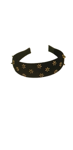 Designer Headband Black Velvet Golden Stars