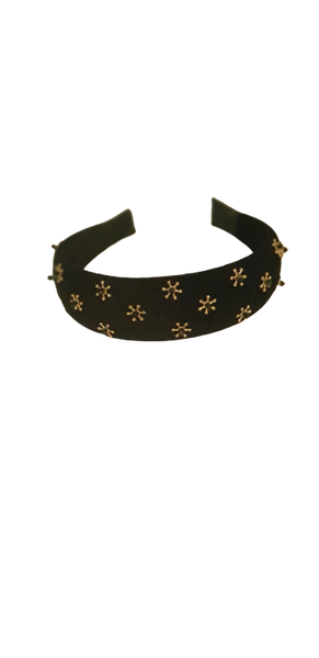Designer Headband Black Velvet Golden Stars