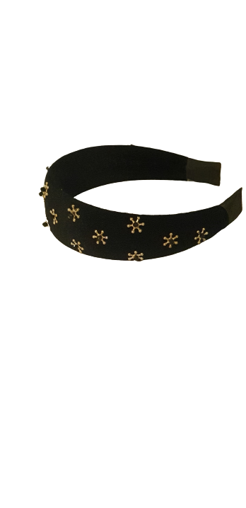 Designer Headband Black Velvet Golden Stars