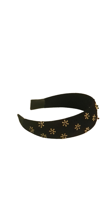 Designer Headband Black Velvet Golden Stars