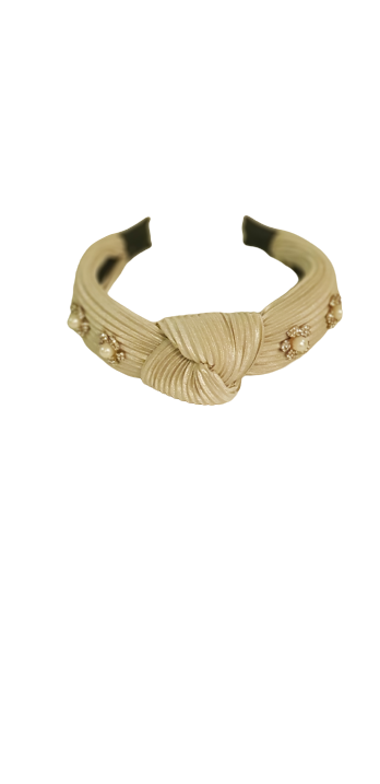 Designer Headband Beige Velvet Pearl
