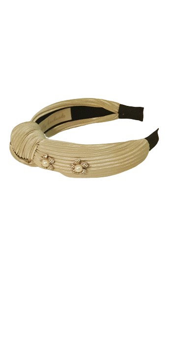 Designer Headband Beige Velvet Pearl