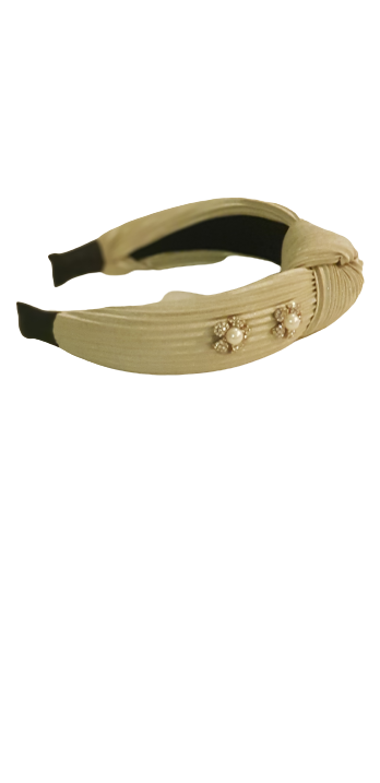 Designer Headband Beige Velvet Pearl
