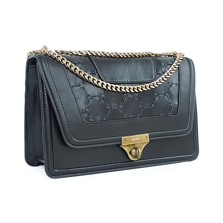 Mualla Designer Leather Shoulder Bag Black