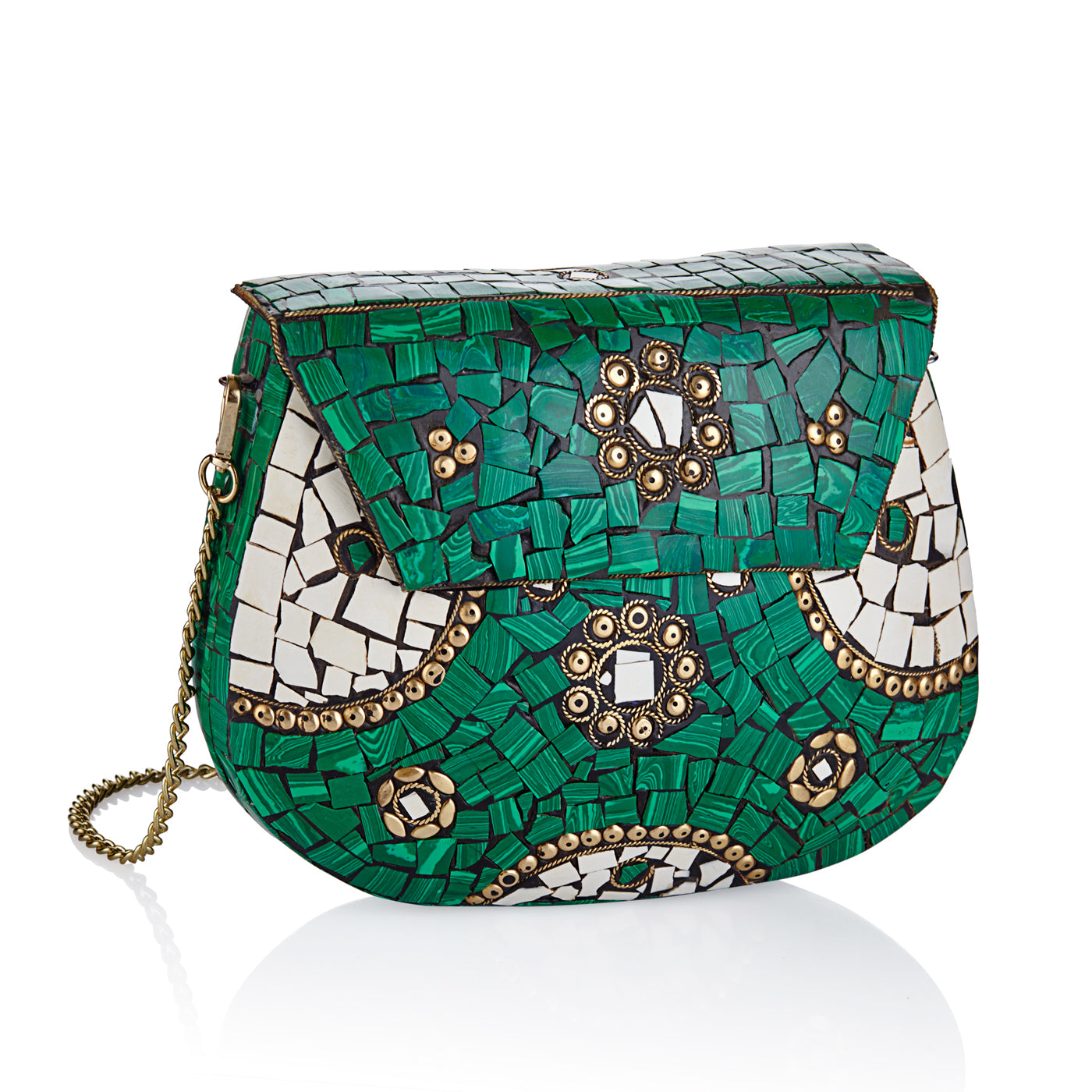 Green White Designer Mosaic Clutch Bag