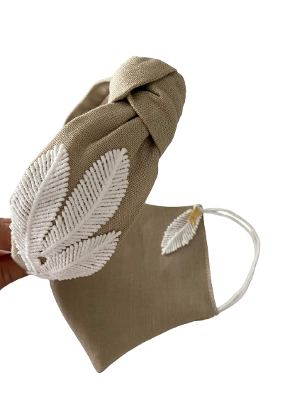 Designer Headband White Leaves