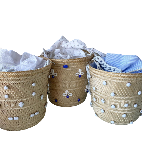 Designer Bucket Bag White & Blue Crystal