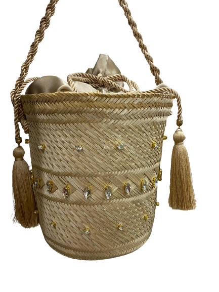 Designer Bucket Bag Golden Crystal